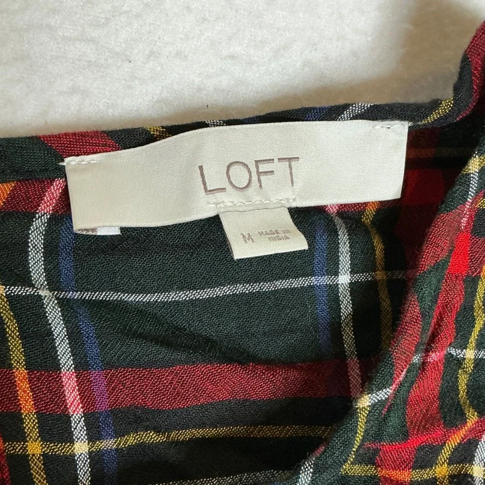 LOFT Womens Plaid Long Sleeve Button Back Casual Top‎ Size M
